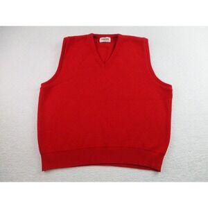 Tundra Sweater Vest Mens XL Red Solid V Neck Knit Pullover Sleeveless Ribbed Hem